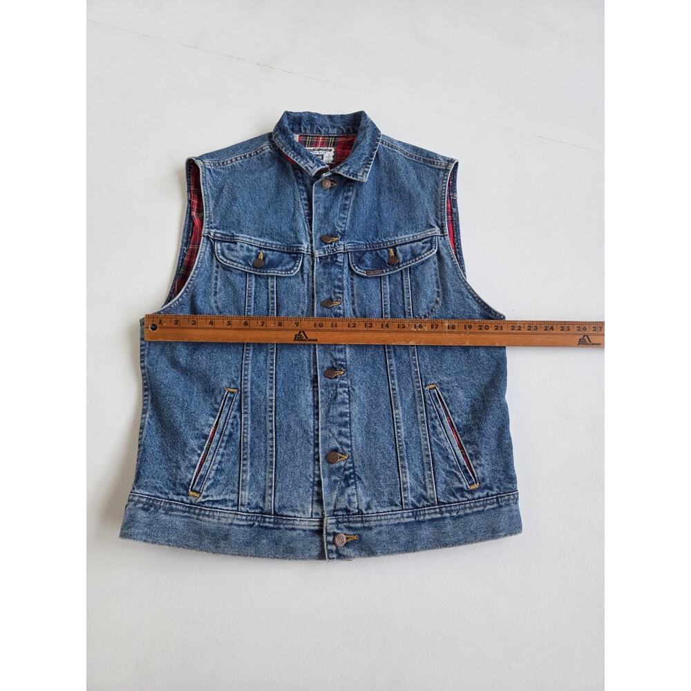 Vintage 90s Lee Heritage Denim Vest Mens M Red Plaid Lined Trucker Workwear - Picture 8 of 9